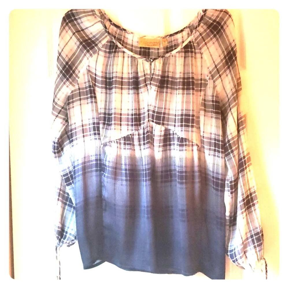 Blouse; Vera Wang; Navy Blue and white